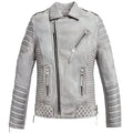 Mens Chrome White Waxed Leather Biker Jacket - Riders Republic UK