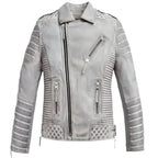 Mens Chrome White Waxed Leather Biker Jacket - Riders Republic UK