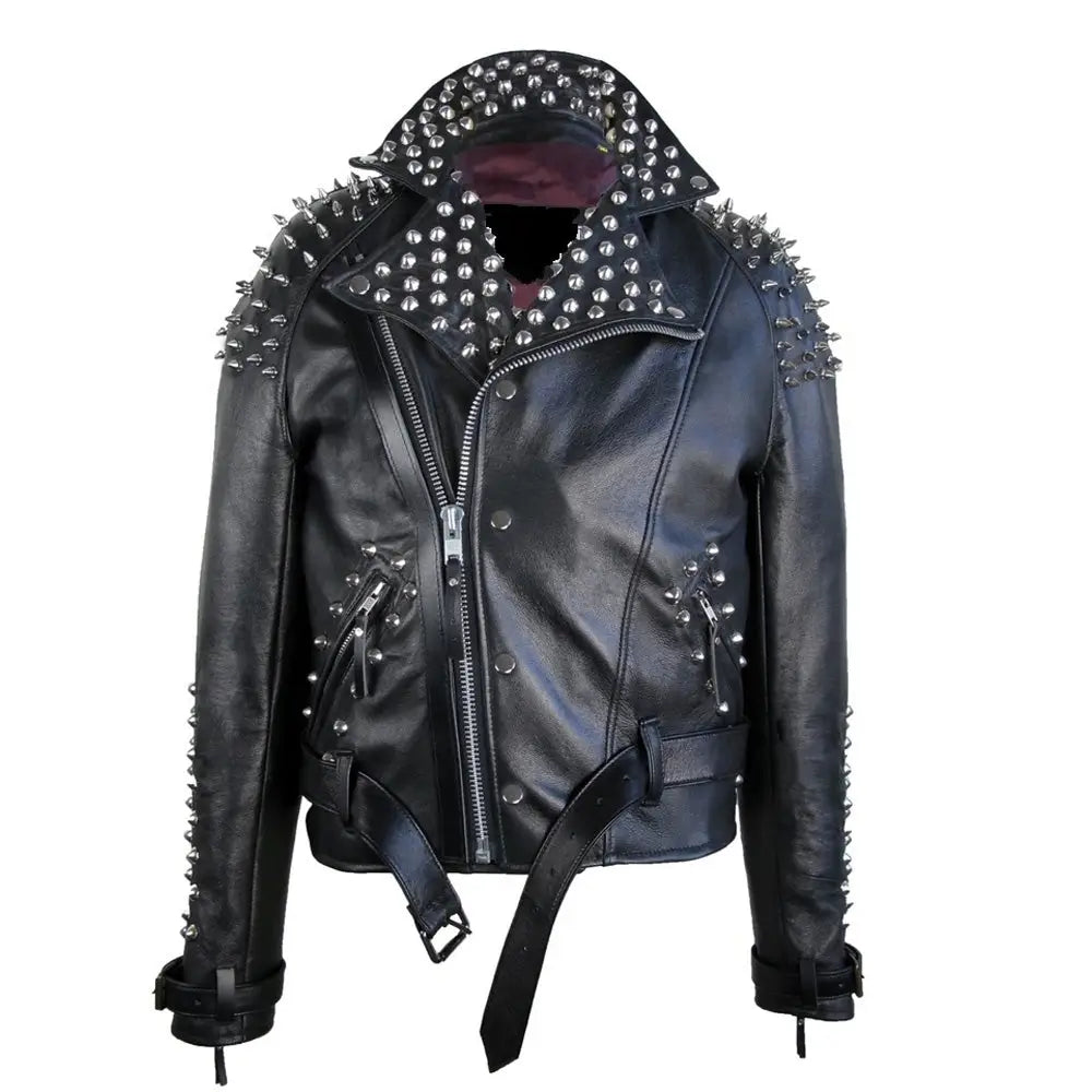 Mens Spiked Studded Leather Jacket - Riders Republic UK