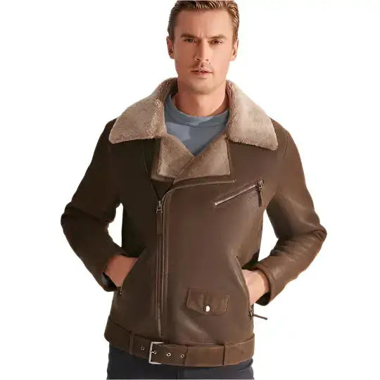 Mens Brown Shearling Aviator Jacket - Riders Republic UK