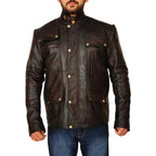 Mens Dark Brown Leather Jacket - Riders Republic UK
