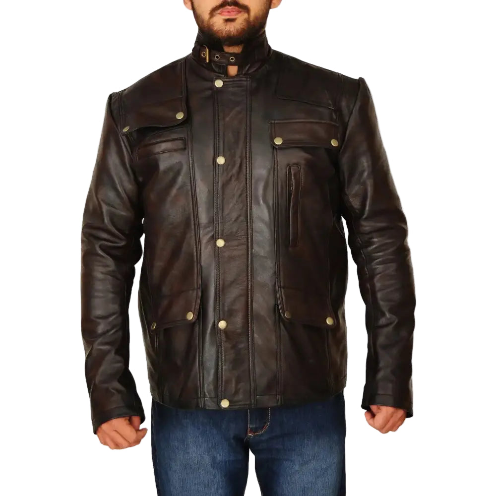 Mens Dark Brown Leather Jacket - Riders Republic UK