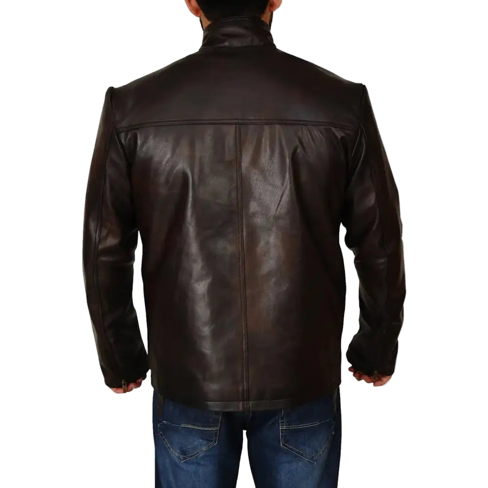 Mens Dark Brown Leather Jacket - Riders Republic UK