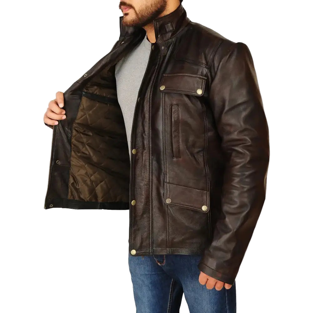 Mens Dark Brown Leather Jacket - Riders Republic UK
