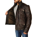 Mens Dark Brown Leather Jacket - Riders Republic UK