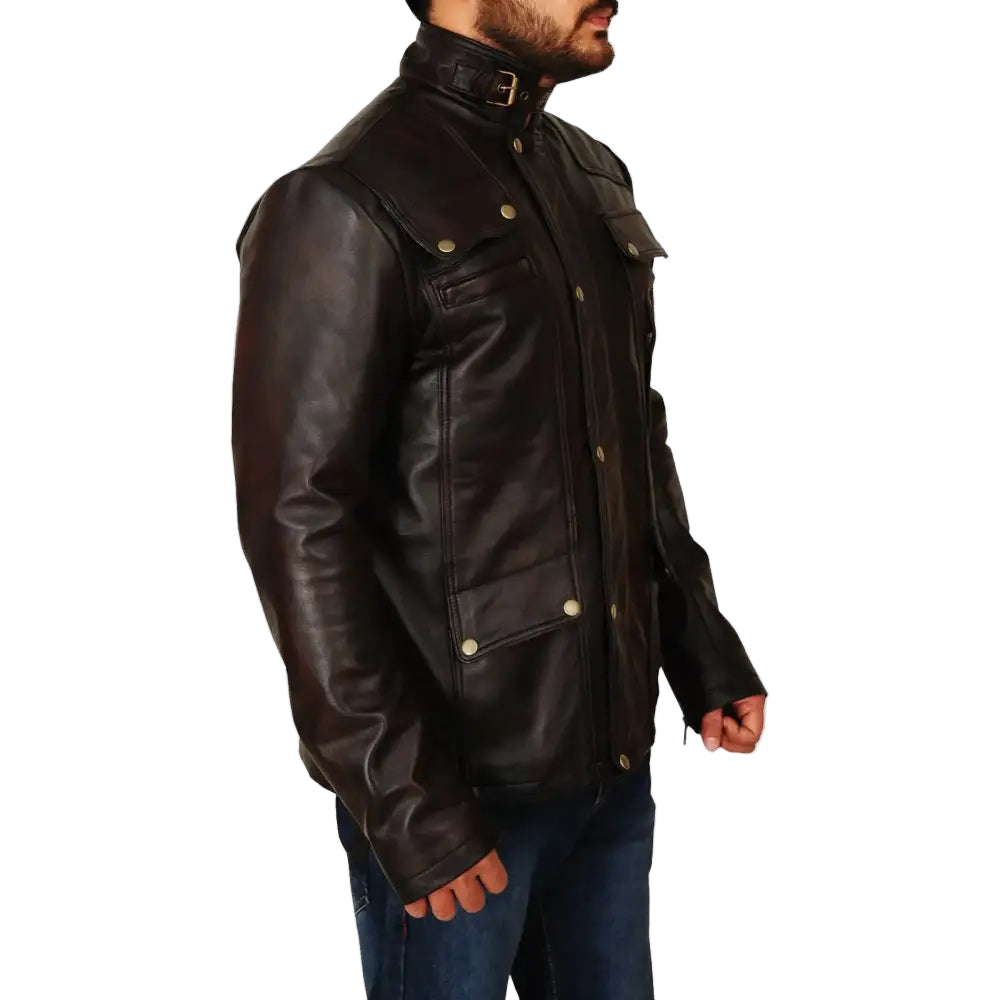 Mens Dark Brown Leather Jacket - Riders Republic UK
