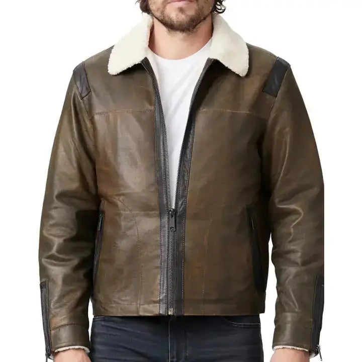 Cracked Lambskin Bomber Jacket - Riders Republic UK