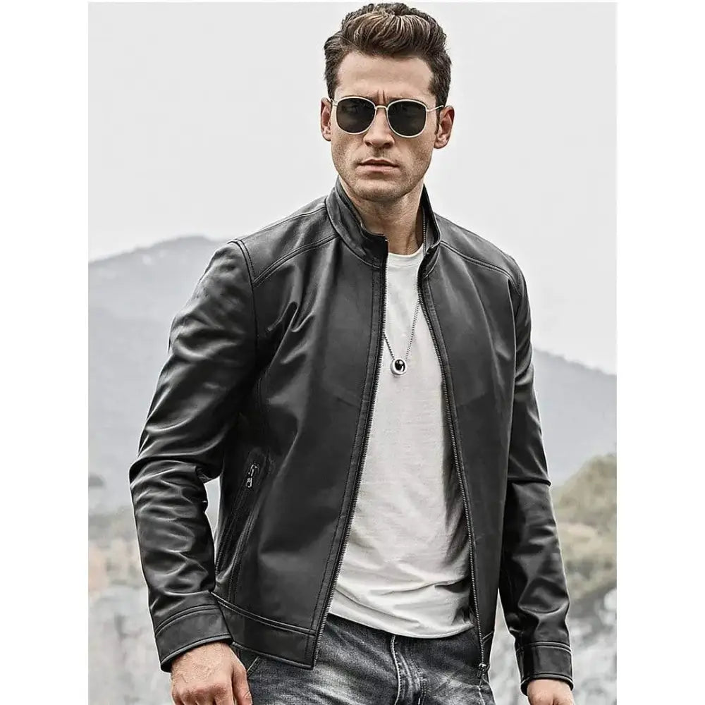 Mens Lambskin Leather Biker Jacket - Riders Republic UK