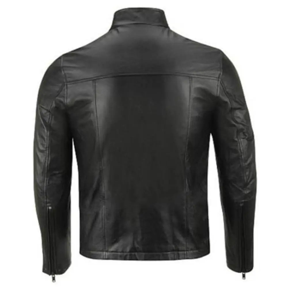 Mens Classic Motorcycle Leather Jacket Yellow Stripes - Riders Republic UK
