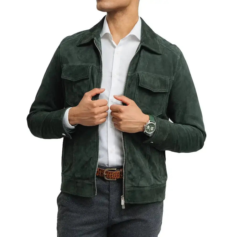 Classic suede trucker jacket for men with cotton lining, western cut and soft premium texture