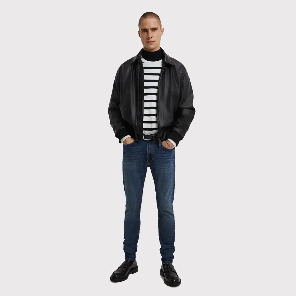 Classy Black PU Leather Bomber Jacket - Riders Republic UK
