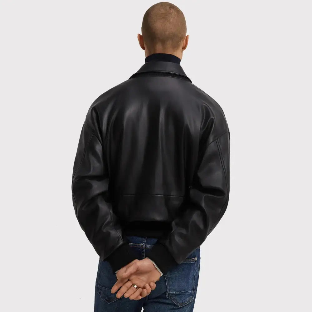 Classy Black PU Leather Bomber Jacket - Riders Republic UK