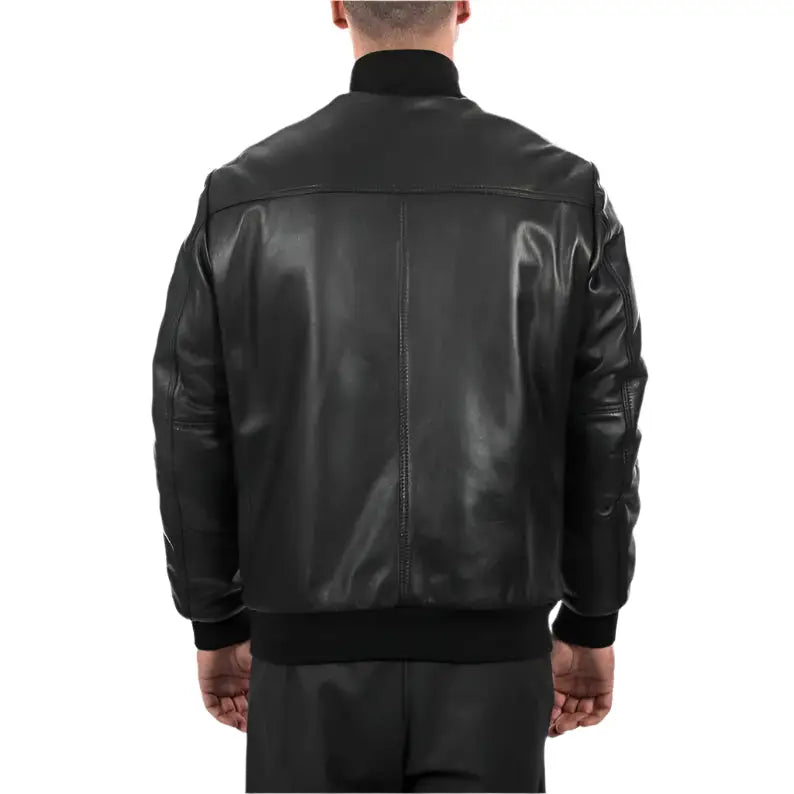 Mens Black Lambskin Leather Bomber Jacket - Riders Republic UK