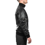 Mens Black Lambskin Leather Bomber Jacket - Riders Republic UK