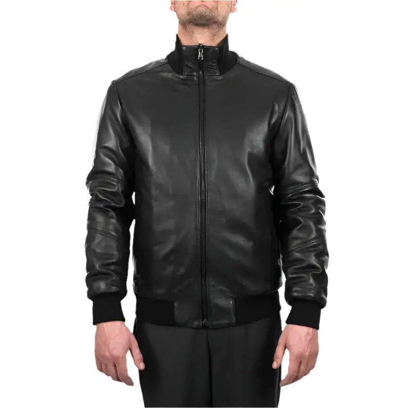 Mens Black Lambskin Leather Bomber Jacket - Riders Republic UK