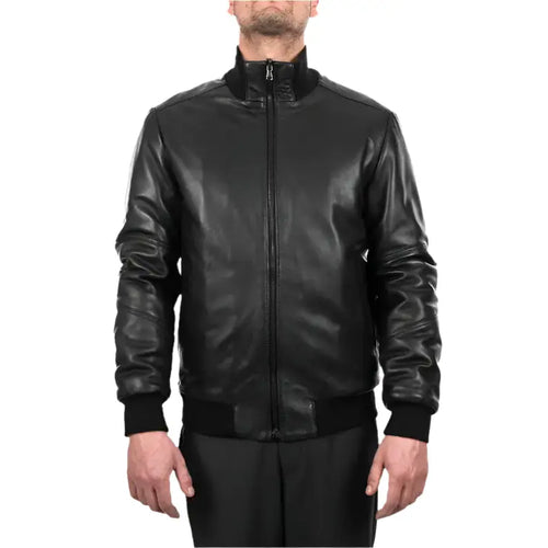 Mens Black Lambskin Leather Bomber Jacket - Riders Republic UK