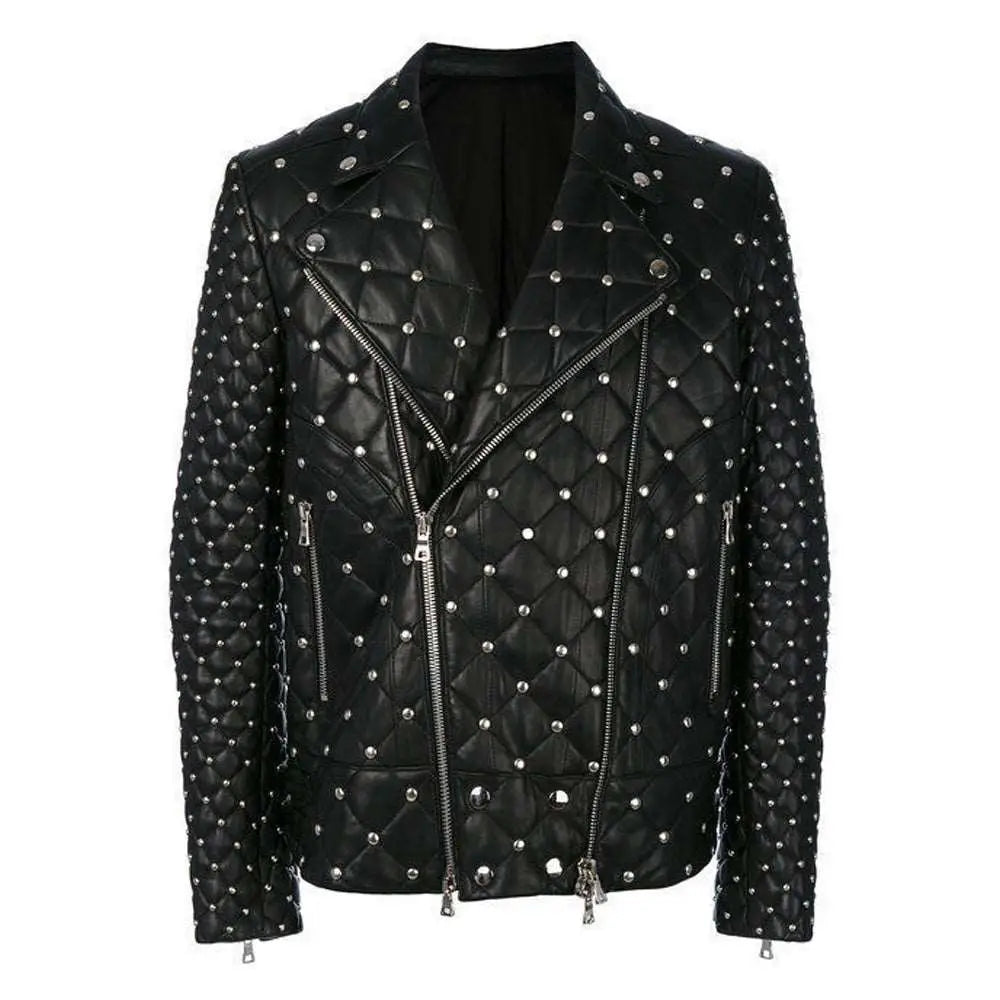 Mens Silver Studded Leather Jacket - Riders Republic UK