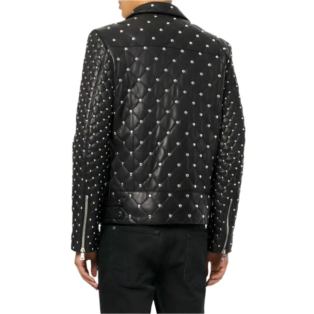 Mens Silver Studded Leather Jacket - Riders Republic UK
