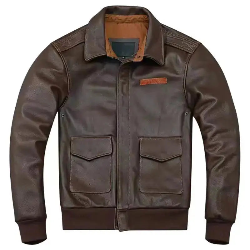 Mens Dark Brown Leather Aviator Jacket - Riders Republic UK