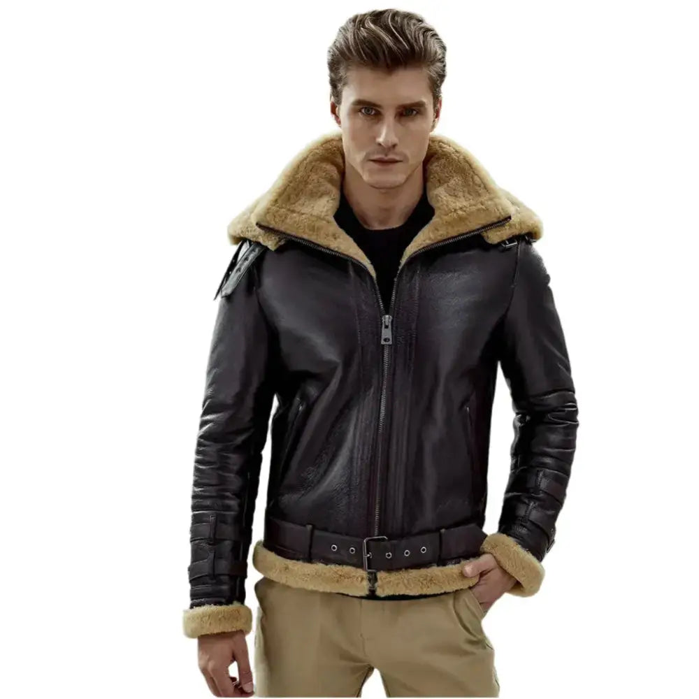 Mens Dark Brown B3 Bomber Shearling Jacket - Riders Republic UK