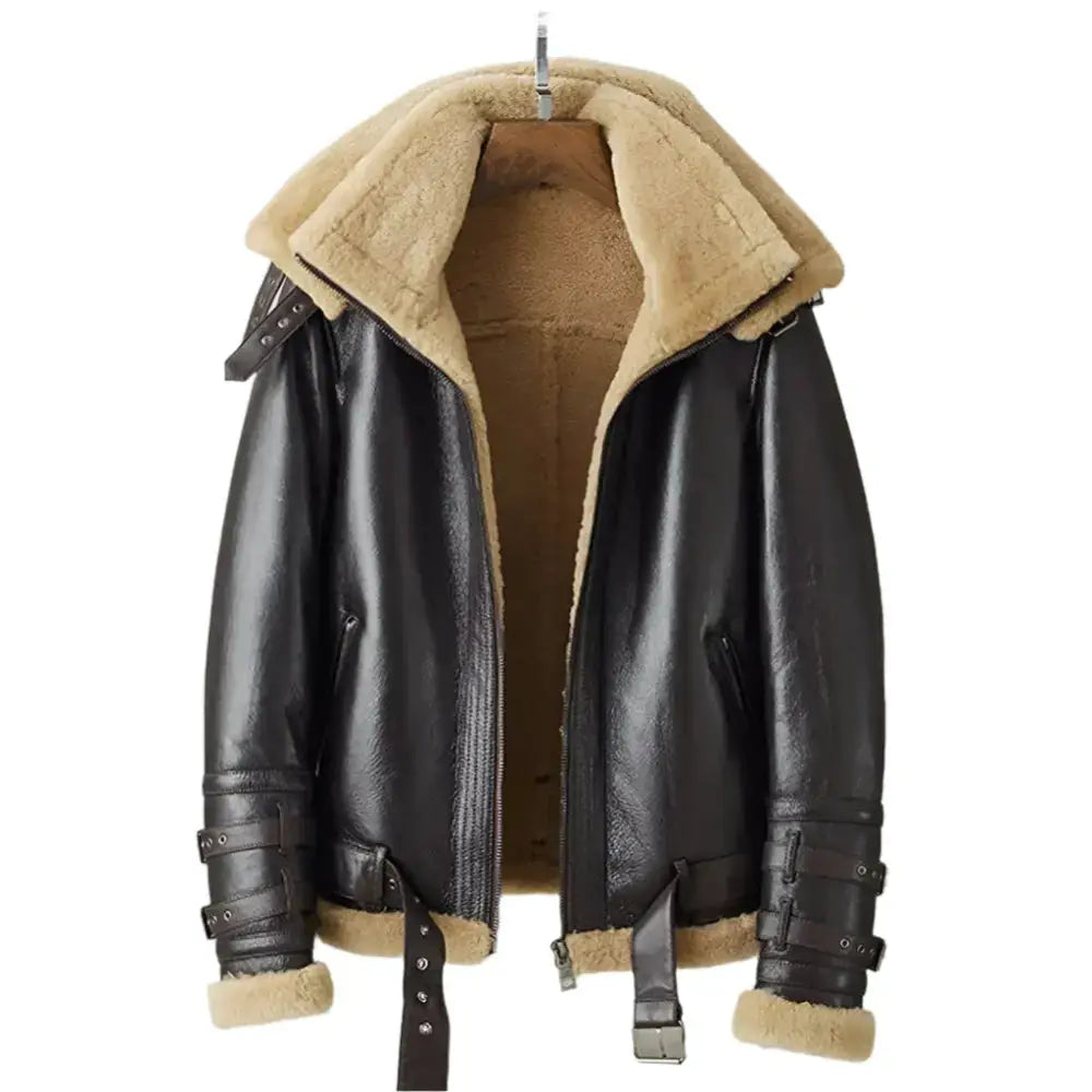Mens Dark Brown B3 Bomber Shearling Jacket - Riders Republic UK