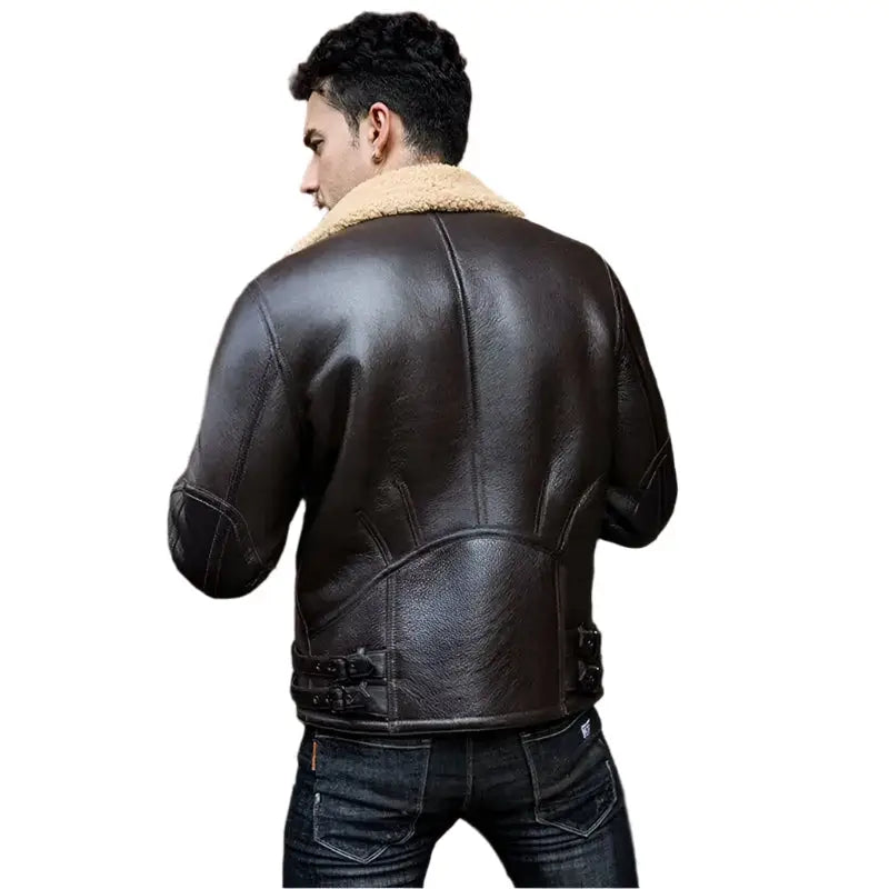 Mens Dark Brown Shearling Leather Jacket - Riders Republic UK