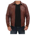 Mens Dark Brown Distressed Leather Bomber Jacket - Riders Republic UK