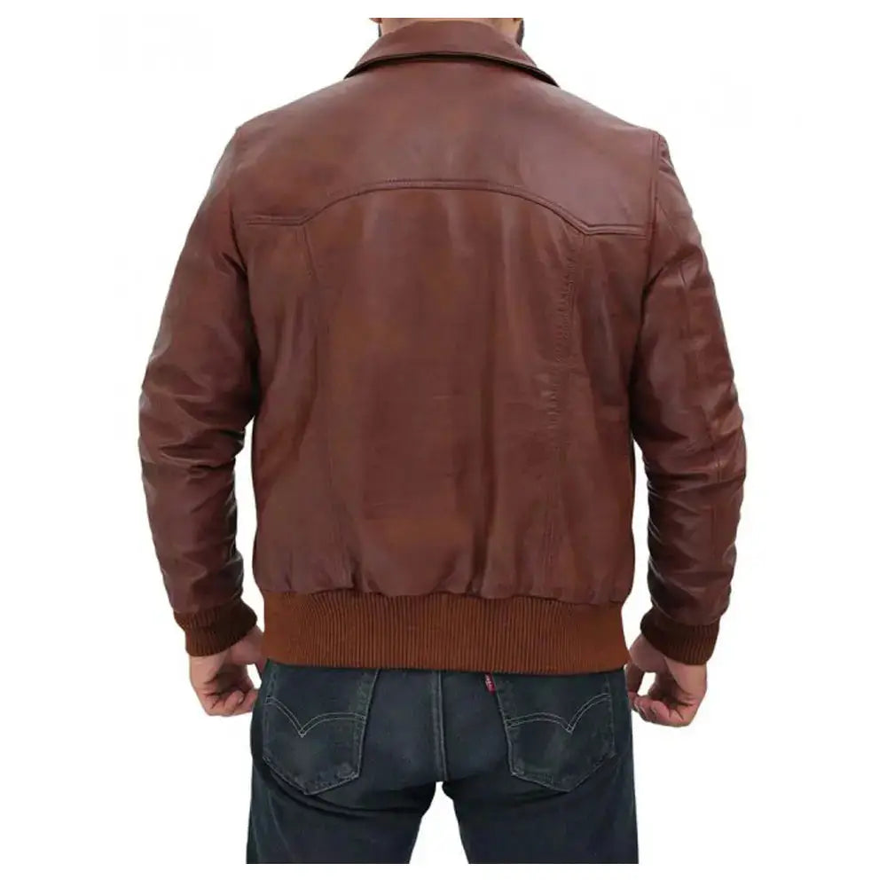 Mens Dark Brown Distressed Leather Bomber Jacket - Riders Republic UK