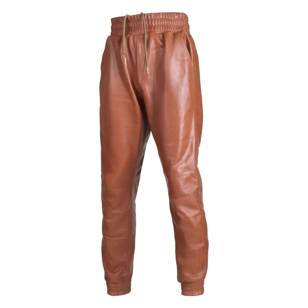 Mens Dark Brown Leather Rib Knit Pants - Riders Republic UK