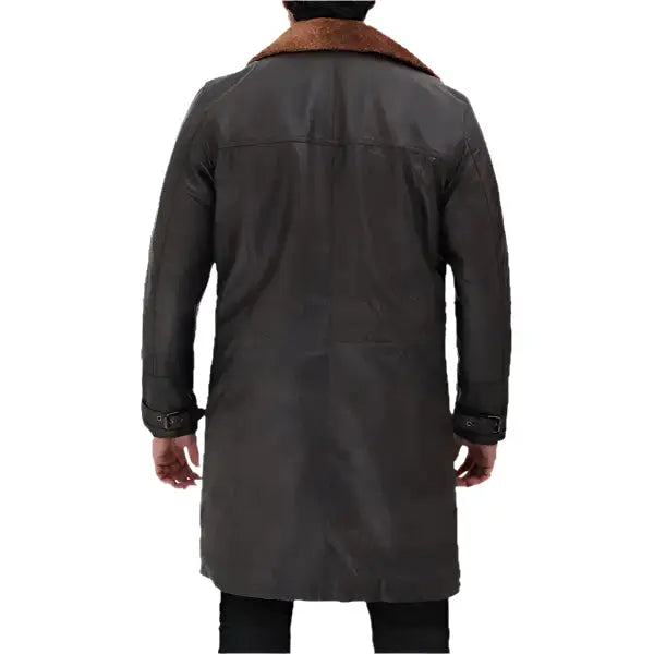 Mens Dark Brown Shearling Leather Trench Coat - Riders Republic UK