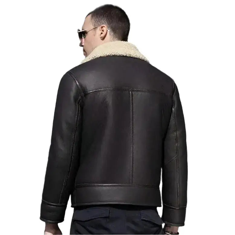 Mens Dark Brown Sheepskin Shearling Biker Jacket - Riders Republic UK