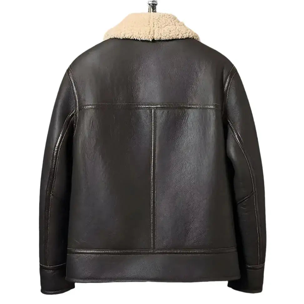 Mens Dark Brown Sheepskin Shearling Biker Jacket - Riders Republic UK