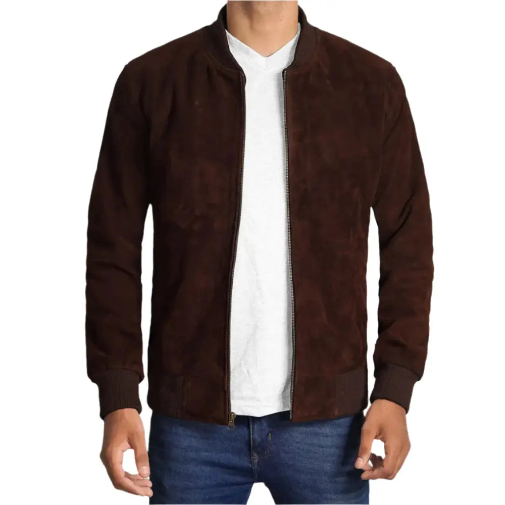 Mens Dark Brown Suede Bomber Jacket - Riders Republic UK