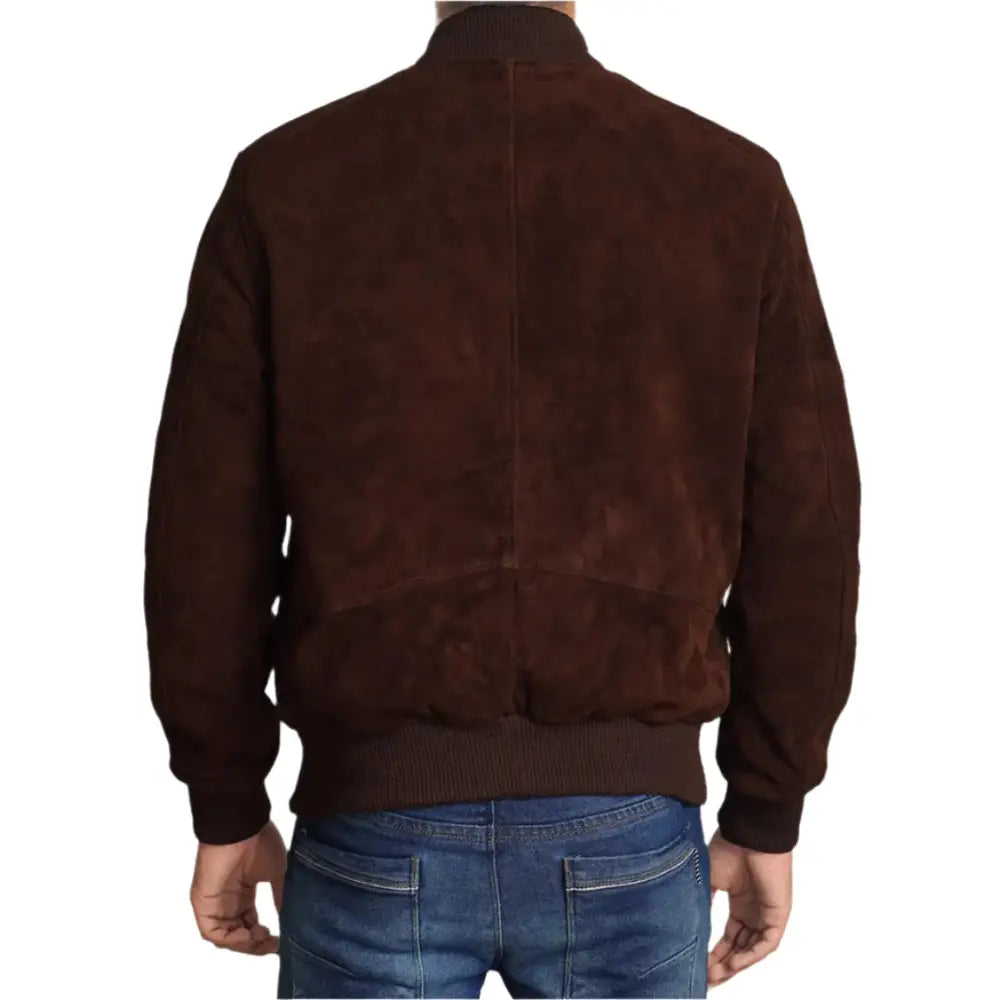 Mens Dark Brown Suede Bomber Jacket - Riders Republic UK