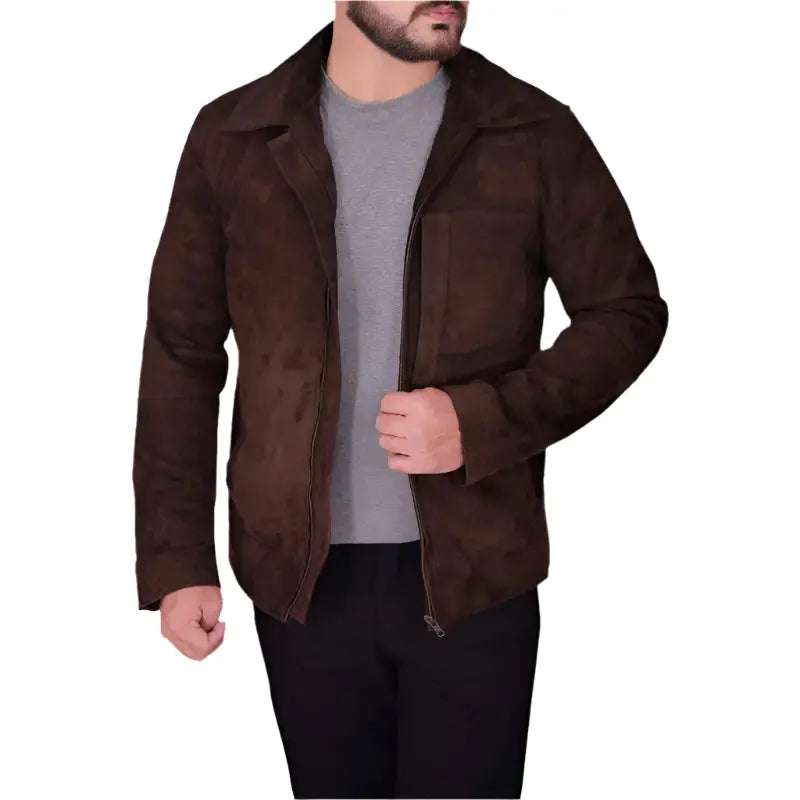 Mens Dark Brown Suede Jacket - Riders Republic UK
