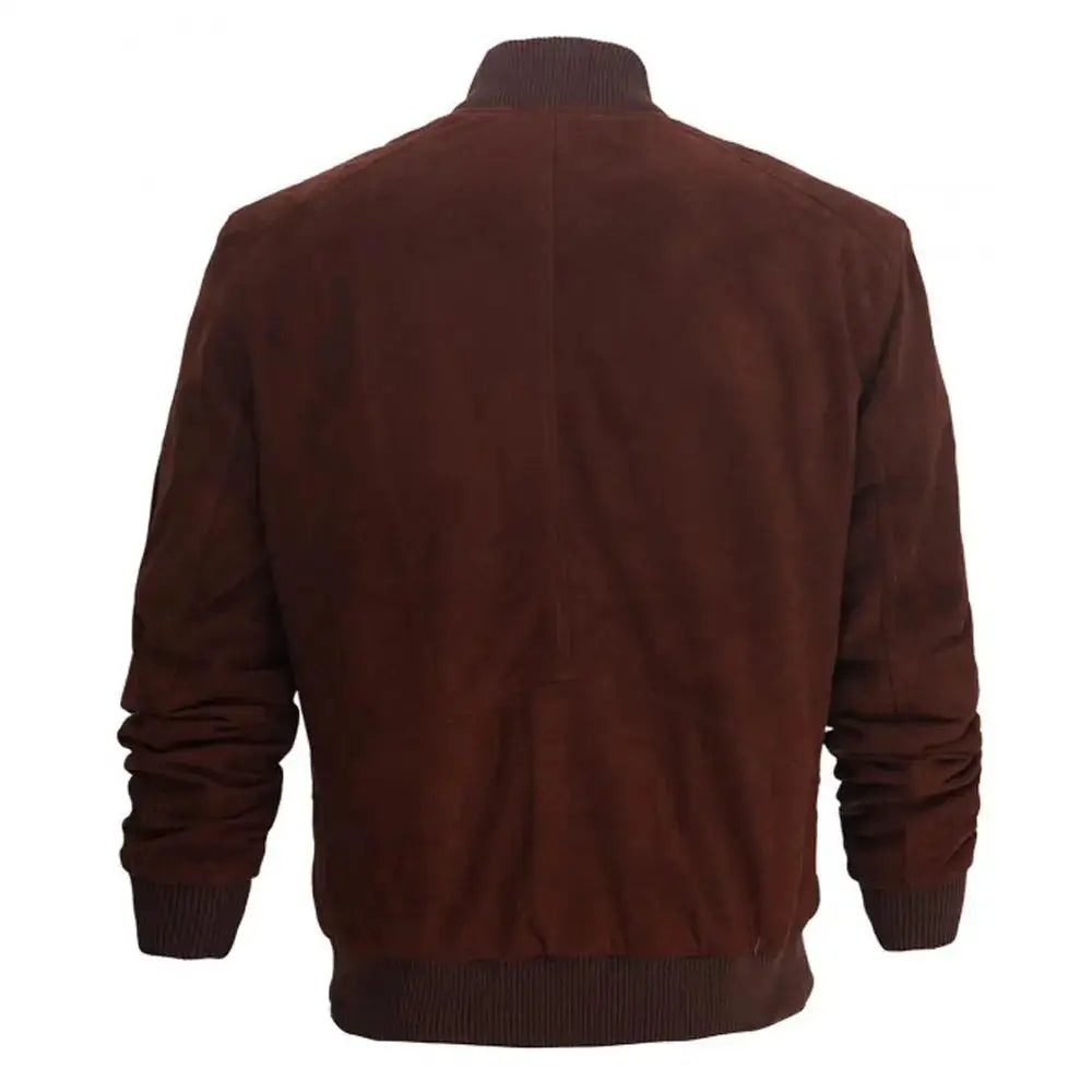 Dark Burgundy Suede Leather Bomber Jacket - Riders Republic UK