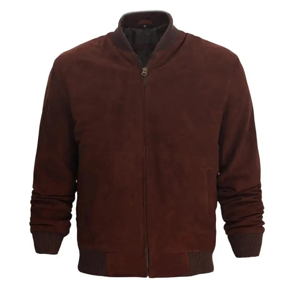 Dark Burgundy Suede Leather Bomber Jacket - Riders Republic UK