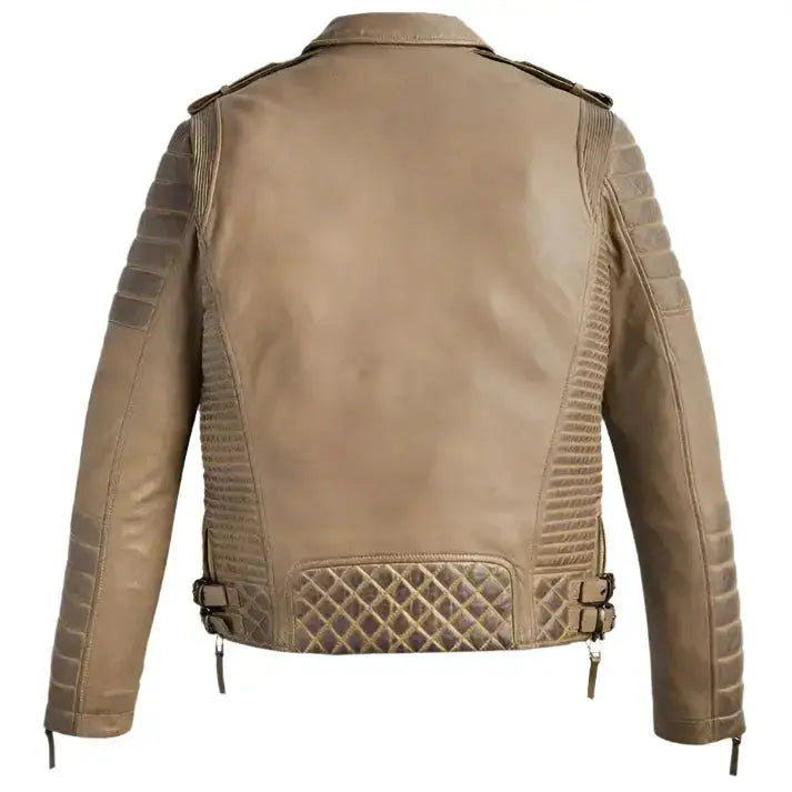 Mens Desert Brown Waxed Leather Biker Jacket - Riders Republic UK