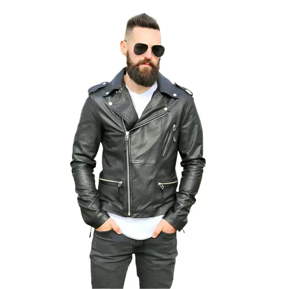 Mens Sheepskin Leather Biker Jacket - Riders Republic UK