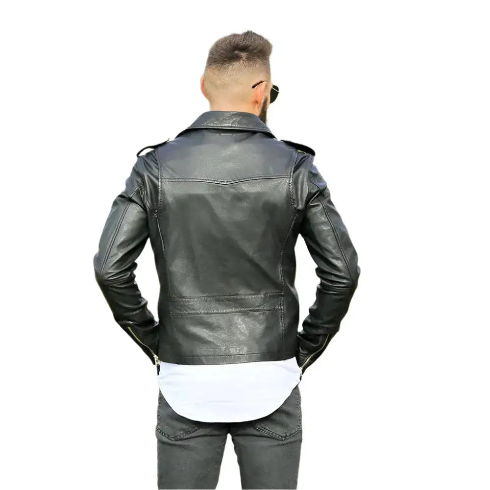Mens Sheepskin Leather Biker Jacket - Riders Republic UK