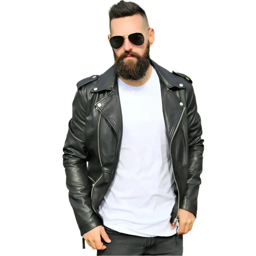 Mens Sheepskin Leather Biker Jacket - Riders Republic UK