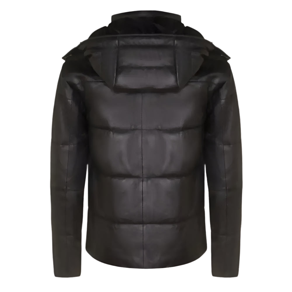 Mens Distressed Black Leather Puffer Jacket - Riders Republic UK