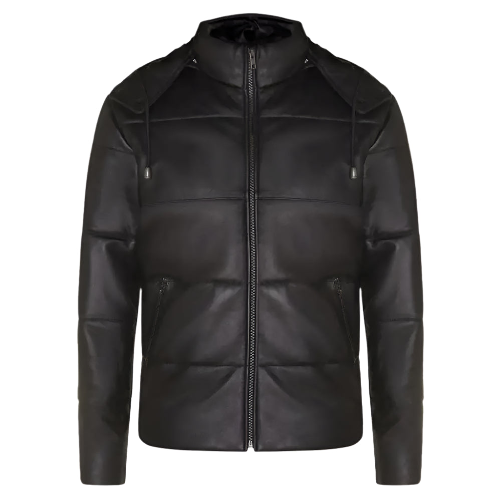 Mens Distressed Black Leather Puffer Jacket - Riders Republic UK