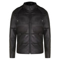 Mens Distressed Black Leather Puffer Jacket - Riders Republic UK