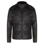 Mens Distressed Black Leather Puffer Jacket - Riders Republic UK