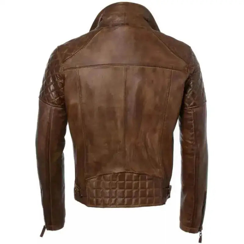 Mens Distressed Brown Leather Biker Jacket - Riders Republic UK