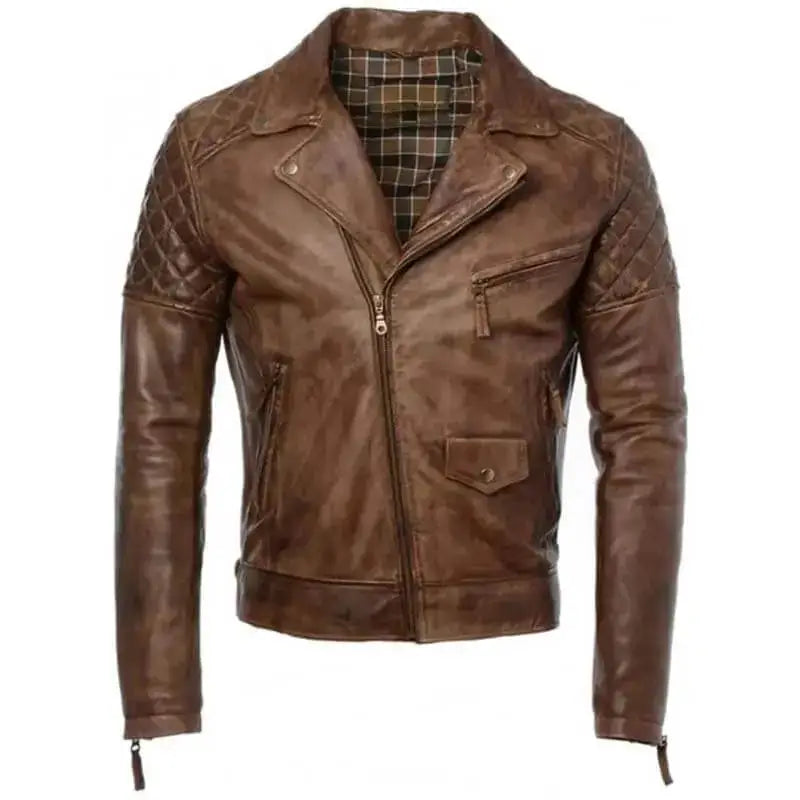 Mens Distressed Brown Leather Biker Jacket - Riders Republic UK