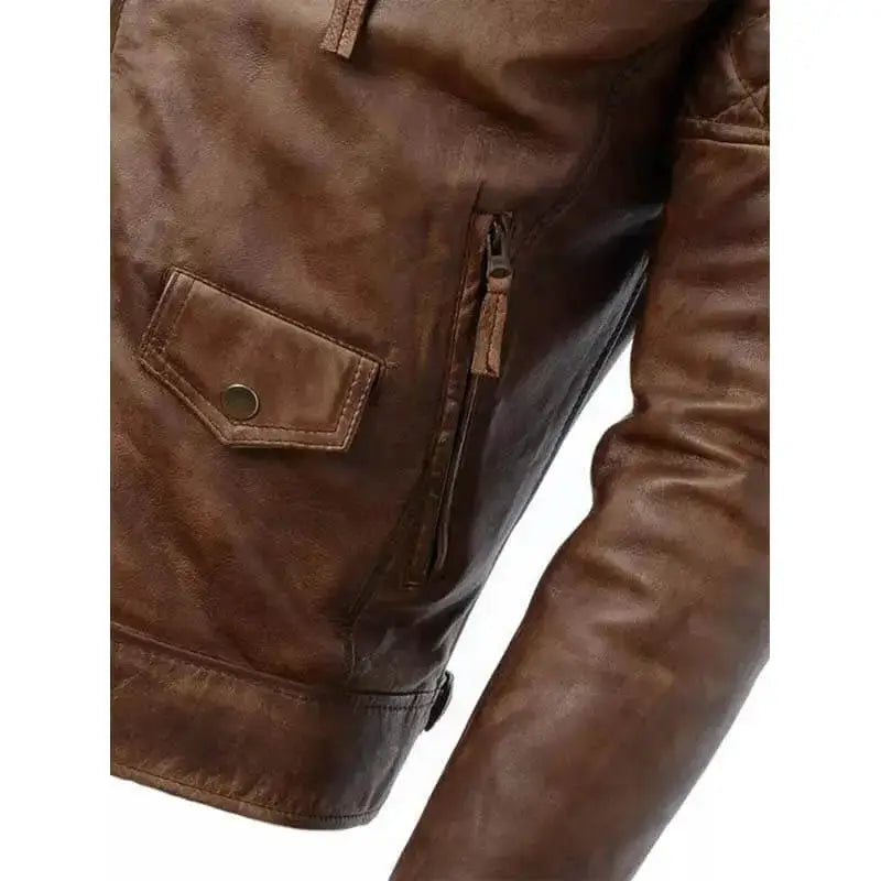 Mens Distressed Brown Leather Biker Jacket - Riders Republic UK