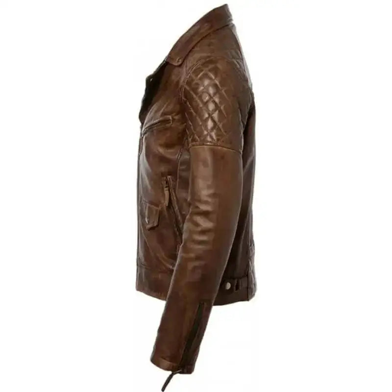 Mens Distressed Brown Leather Biker Jacket - Riders Republic UK