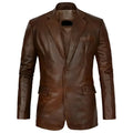 Men’s distressed brown leather blazer with vintage finish